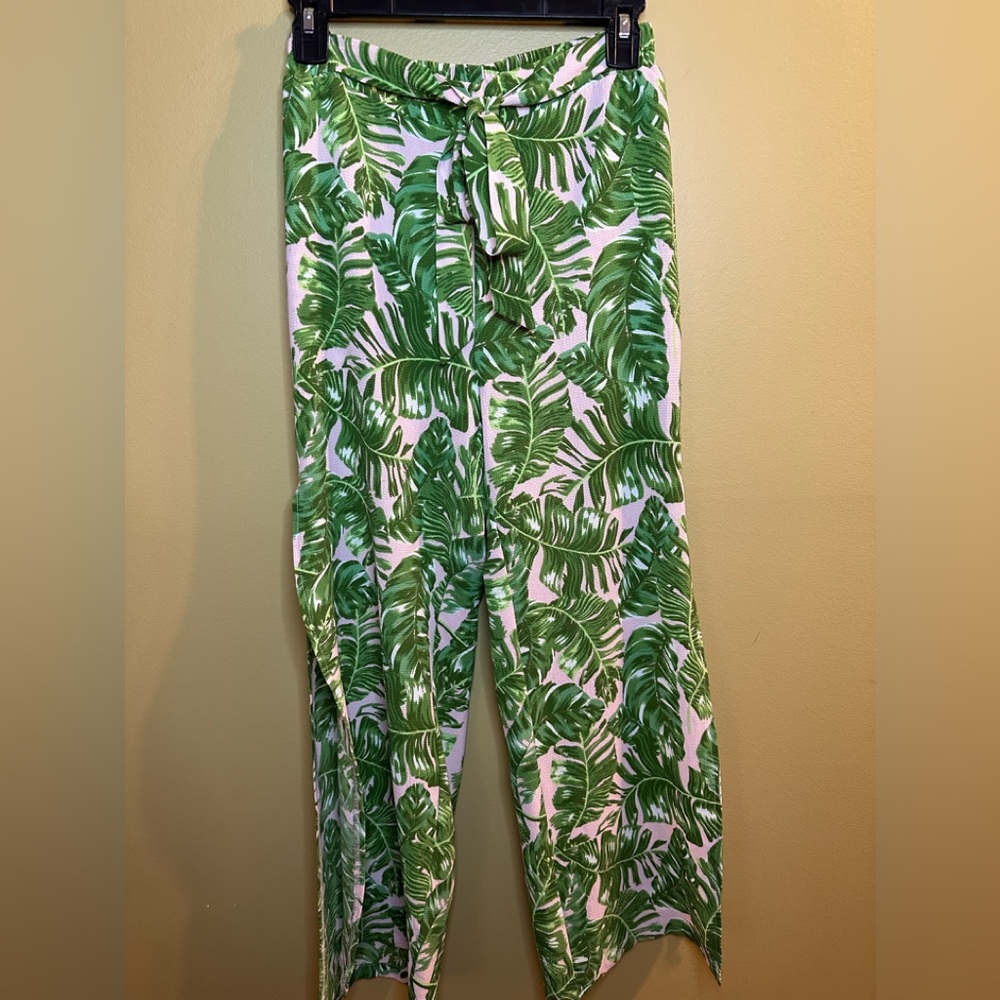 Eye of the Needle Leaf Pattern Slit Pants - S